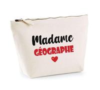 Trousse Madame Géographe - Pouch - Idée Trousse Toilette Maquillage Cadeau Anniversaire Fête Original Famille Travail Départ Collègue Retraite (Rouge)