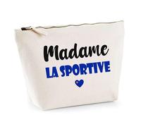 Trousse Madame la Sportive - Pouch - Idée Trousse Toilette Maquillage Cadeau Anniversaire Fête Original Famille Travail Départ Collègue Retraite (Bleu)