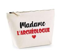 Trousse Madame l'archéologue - Pouch - Idée Trousse Toilette Maquillage Cadeau Anniversaire Fête Original Famille Travail Départ Collègue Retraite (Rouge)