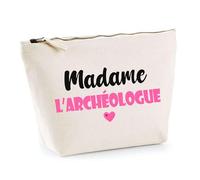 Trousse Madame l'archéologue - Pouch - Idée Trousse Toilette Maquillage Cadeau Anniversaire Fête Original Famille Travail Départ Collègue Retraite (Rose)
