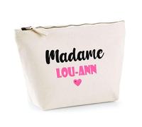 Trousse Madame Lou-Ann - Pouch - Idée Trousse Toilette Maquillage Cadeau Anniversaire Fête Original Famille Travail Départ Collègue Retraite (Rose)