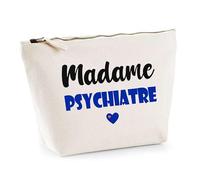 Trousse Madame Psychiatre - Pouch - Idée Trousse Toilette Maquillage Cadeau Anniversaire Fête Original Famille Travail Départ Collègue Retraite (Bleu)