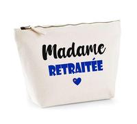 Trousse Madame Retraitée - Pouch - Idée Trousse Toilette Maquillage Cadeau Anniversaire Fête Original Famille Travail Départ Collègue Retraite (Bleu)