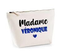 Trousse Madame Véronique - Pouch - Idée Trousse Toilette Maquillage Cadeau Anniversaire Fête Original Famille Travail Départ Collègue Retraite (Bleu)