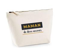Trousse Maman de Deux Amours - Pouch Case - Idée Trousse Rangement Cadeau Anniversaire Fête Original Famille Travail Départ Collègue Retraite Noël. - Bleu&Jaune - 4