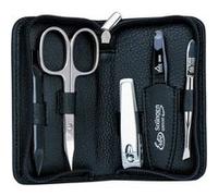 Trousse manucure cuir, ciseaux+coupe ongle+lime+pince épiler acier Solingen ERBE