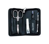 Trousse manucure cuir, ciseaux+coupe ongle+lime+pince épiler acier Solingen ERBE