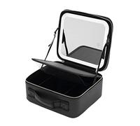 Trousse Maquillage avec Miroir et 3 Lumières LED Dimmables Cloisons Réglables Double Fermeture Éclair Trousse de Toilette Voyage pour Stocker Toutes Sortes Cosmétiques et D'outils Maquillage (Blanc)