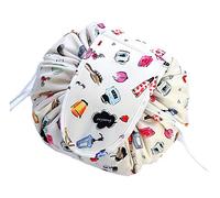 Trousse Maquillage, Freesiom Sac Cosmétique Paresseux Magique Femme Fleur Grande Capacité Cordon Pliable Organisateur Toilette Voyage Cadeau Pas Cher (Beige)