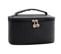 Trousse Maquillage Makeup Bags for Women Travel Toiletry Cute Cases Bag Portable Solid Color Organizer Box Cosmetic Neceser PU Leather(Black)