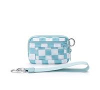 Trousse Maquillage Portefeuille Compact RFID for Femme, Design Pratique, idéal for l'extérieur, avec dragonne et Fermeture éclair, Poche for pièces de Monnaie Voyage(Blue Plaid)