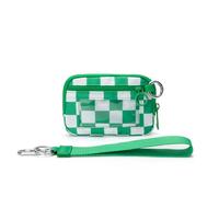 Trousse Maquillage Portefeuille Compact RFID for Femme, Design Pratique, idéal for l'extérieur, avec dragonne et Fermeture éclair, Poche for pièces de Monnaie Voyage(Green Plaid)