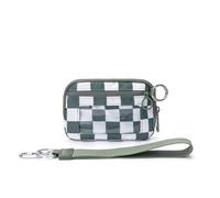 Trousse Maquillage Portefeuille Compact RFID for Femme, Design Pratique, idéal for l'extérieur, avec dragonne et Fermeture éclair, Poche for pièces de Monnaie Voyage(Bean Green Plaid)