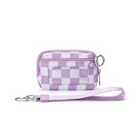 Trousse Maquillage Portefeuille Compact RFID for Femme, Design Pratique, idéal for l'extérieur, avec dragonne et Fermeture éclair, Poche for pièces de Monnaie Voyage(Light Purple Plaid)