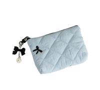 Trousse Maquillage Trousse de Maquillage Tendance matelassée avec nœud et Pendentif en Forme, Jolie Pochette for Rouge à lèvres, étui Portefeuille(Light Blue)