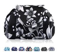 Trousse Maquillage Voyage à Cordon, Trousse de Toilette Femme & Fille Pliable étanche avec Poche zippée, Organisation One-Step pour cosmétiques 57 cm Vavabox(Fleurs Noir)