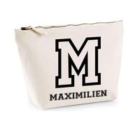 Trousse Maximilien Lettre Sport | Pochette Toilette Maquillage | Idée Cadeau Prénom Style Basket Université Anniversaire Oncle Parrain Beau Papa Collègue Départ Retraite Noël
