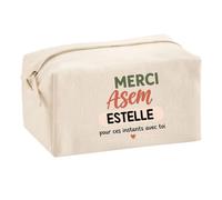 Trousse Merci ASEM Estelle pour Ces instants avec toi | Cadeau Fin d'Année Scolaire Atsem ASEM École Maternelle | Cadeau de Remerciement | Trousse Coton Multifonction