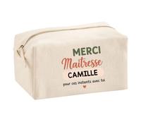 Trousse Merci Maîtresse Camille pour Ces instants avec toi | Cadeau Fin d'Année Scolaire Maîtresse Institutrice École Primaire | Cadeau de Remerciement | Trousse Coton Multifonction
