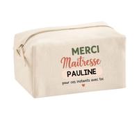 Trousse Merci Maîtresse Pauline pour Ces instants avec toi | Cadeau Fin d'Année Scolaire Maîtresse Institutrice École Primaire | Cadeau de Remerciement | Trousse Coton Multifonction