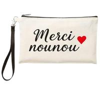 Trousse “Merci Nounou” avec cœur Rouge - Cadeau Original de Fin d’année pour Nounou ou Assistante Maternelle - Pochette Maquillage ou stylos - TR587