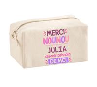 Trousse Merci Nounou Julia d'avoir Pris Soin de Moi | Cadeau Fin d'Année Scolaire Nounou Assmat Assistante Maternelle Crèche | Cadeau de Remerciement | Trousse Coton Multifonction