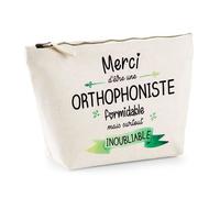 Trousse - Merci - Orthophoniste - Coton 100% - Beige - 28cm x 19cm x 9cm