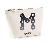 Trousse Mikaël Lettre Chaine Mécanique | Pochette Toilette Maquillage | Idée Cadeau Prénom Motard Biker Mob Anniversaire Oncle Parrain Beau Papa Collègue Départ Retraite Noël