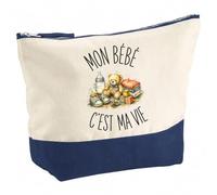 Trousse Mon Bébé C'est Ma Vie | Grand Format Trousse de Toilette Vanity Maquillage | Idée Cadeau Femme Homme Anniversaire Noël | Coton Imprimé en Bretagne