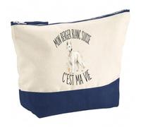 Trousse Mon Berger Blanc Suisse C'est Ma Vie | Grand Format Trousse de Toilette Vanity Maquillage | Idée Cadeau Femme Homme Anniversaire Noël | Coton Imprimé en Bretagne