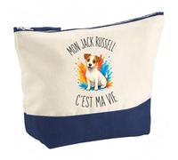 Trousse Mon Jack Russell C'est Ma Vie | Grand Format Trousse de Toilette Vanity Maquillage | Idée Cadeau Femme Homme Anniversaire Noël | Coton Imprimé en Bretagne