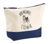 Trousse Mon Malamute C'est Ma Vie | Grand Format Trousse de Toilette Vanity Maquillage | Idée Cadeau Femme Homme Anniversaire Noël | Coton Imprimé en Bretagne