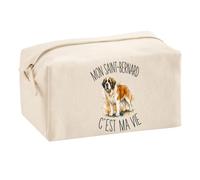 Trousse Mon Saint Bernard C'est Ma Vie | Trousse Scolaire Voyage Maquillage Multifonction | Idée Cadeau Homme Femme Anniversaire Noël | Coton Imprimé en Bretagne