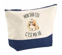 Trousse Mon Shih Tzu C'est Ma Vie | Grand Format Trousse de Toilette Vanity Maquillage | Idée Cadeau Femme Homme Anniversaire Noël | Coton Imprimé en Bretagne