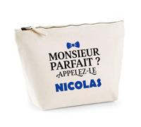 Trousse Monsieur Parfait Nicolas - Pouch Case - Idée Trousse Rangement Cadeau Anniversaire Fête Original Famille Travail Départ Collègue Retraite Noël.
