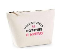 Trousse Mots croisés copines apéro | Pouch | Idée Pochette Toilette Maquillage Transport Cadeau Anniversaire Fête Original Famille Travail Départ Collègue Retraite