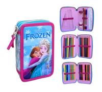 Trousse multicompartiment 3 zip Frozen Disney pour l'école complète 44 pièces stylos crayons couleurs marqueurs giotto