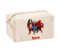 Trousse Multifonction Basset Hound 01-Super-Heros | Pochette en Coton 2,5 L avec Zip Métal et Forme Cubique | Toilette Maquillage École Câbles