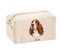 Trousse Multifonction Basset Hound 02-Portrait-Art | Pochette en Coton 2,5 L avec Zip Métal et Forme Cubique | Toilette Maquillage École Câbles