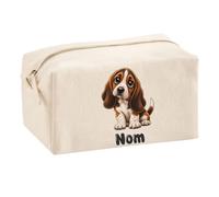 Trousse Multifonction Basset Hound 03-Chibi | Pochette en Coton 2,5 L avec Zip Métal et Forme Cubique | Toilette Maquillage École Câbles