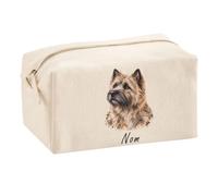 Trousse Multifonction Cairn Terrier 02-Portrait-Art | Pochette en Coton 2,5 L avec Zip Métal et Forme Cubique | Toilette Maquillage École Câbles