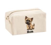 Trousse Multifonction Cairn Terrier 03-Chibi | Pochette en Coton 2,5 L avec Zip Métal et Forme Cubique | Toilette Maquillage École Câbles