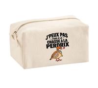 Trousse Multifonction Chasse à la Perdrix J'peux Pas | Pochette Coton 2,5 L Zip Métal Forme Cubique | Toilette Maquillage École Câbles | Idée Cadeau Chasseur Chasseuse Rentrée
