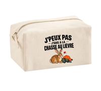 Trousse Multifonction Chasse au Lièvre J'peux Pas | Pochette Coton 2,5 L Zip Métal Forme Cubique | Toilette Maquillage École Câbles | Idée Cadeau Chasseur Chasseuse Rentrée