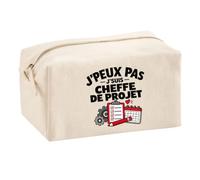 Trousse Multifonction Cheffe de Projet J'peux Pas | Pochette Coton 2,5 L Zip Métal Forme Cubique | Toilette Maquillage École Câbles | Idée Cadeau Manager Manageuse Rentrée