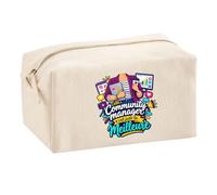 Trousse Multifonction Community Manager C'est Juste la Meilleure Métier | Pochette en Coton 2,5 L avec Zip Métal et Forme Cubique | Toilette Maquillage École Câbles