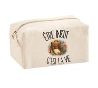 Trousse Multifonction Être instit C'est la Vie | Pochette en Coton 2,5 L avec Zip Métal et Forme Cubique | Toilette Maquillage École Câbles Enseignant Enseignante