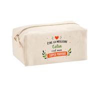 Trousse Multifonction Être la Meilleure Célia C'est Mon Super Pouvoir | Pochette en Coton 2,5 L avec Zip Métal et Forme Cubique | Toilette Maquillage École Câbles