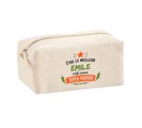 Trousse Multifonction Être Le Meilleur Emile C'est Mon Super Pouvoir | Pochette en Coton 2,5 L avec Zip Métal et Forme Cubique | Toilette Maquillage École Câbles