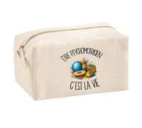 Trousse Multifonction Être psychomotricien C'est la Vie | Pochette en Coton 2,5 L avec Zip Métal et Forme Cubique | Toilette Maquillage École Câbles Rééducateur Rééducatrice